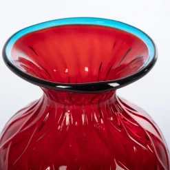 1950 Grande vaso rosso Balloton con bordo azzurro