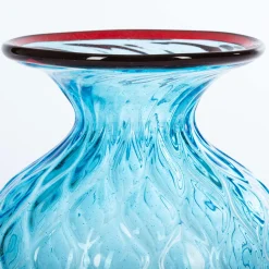 1950 Piccolo vaso Balloton azzurro con bordo bordeaux