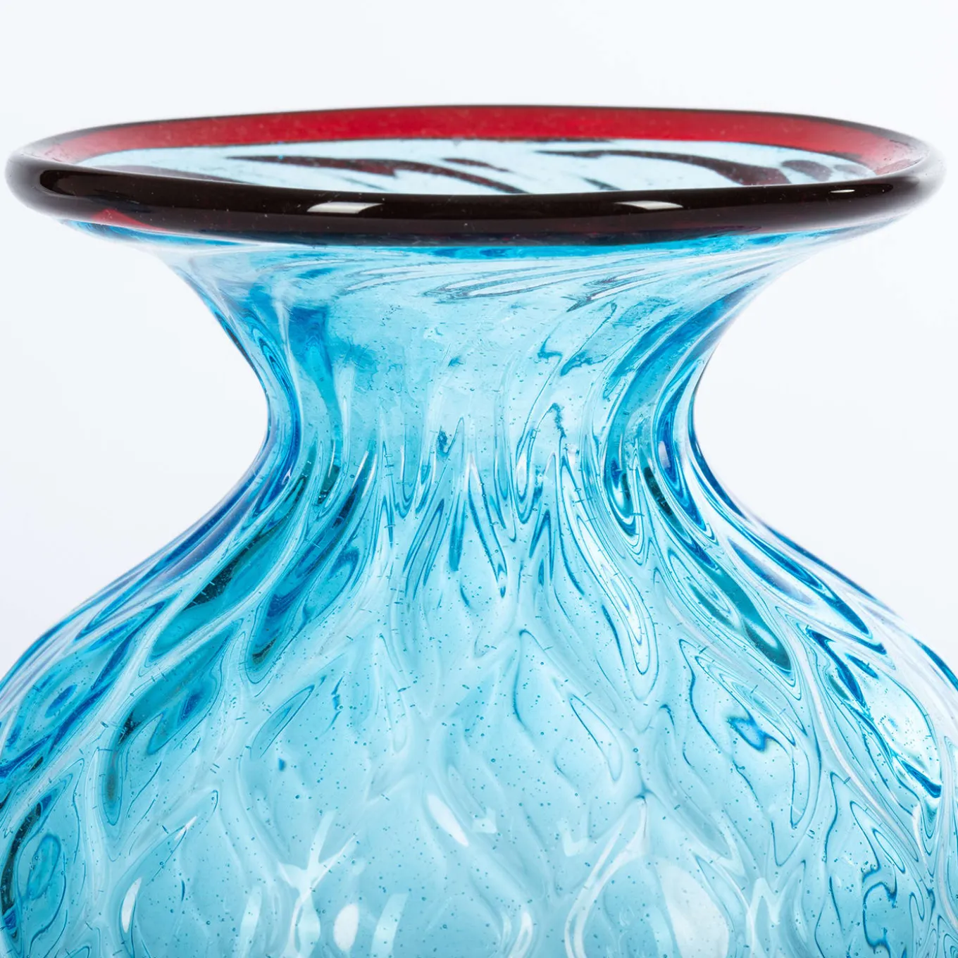 1950 Piccolo vaso Balloton azzurro con bordo bordeaux
