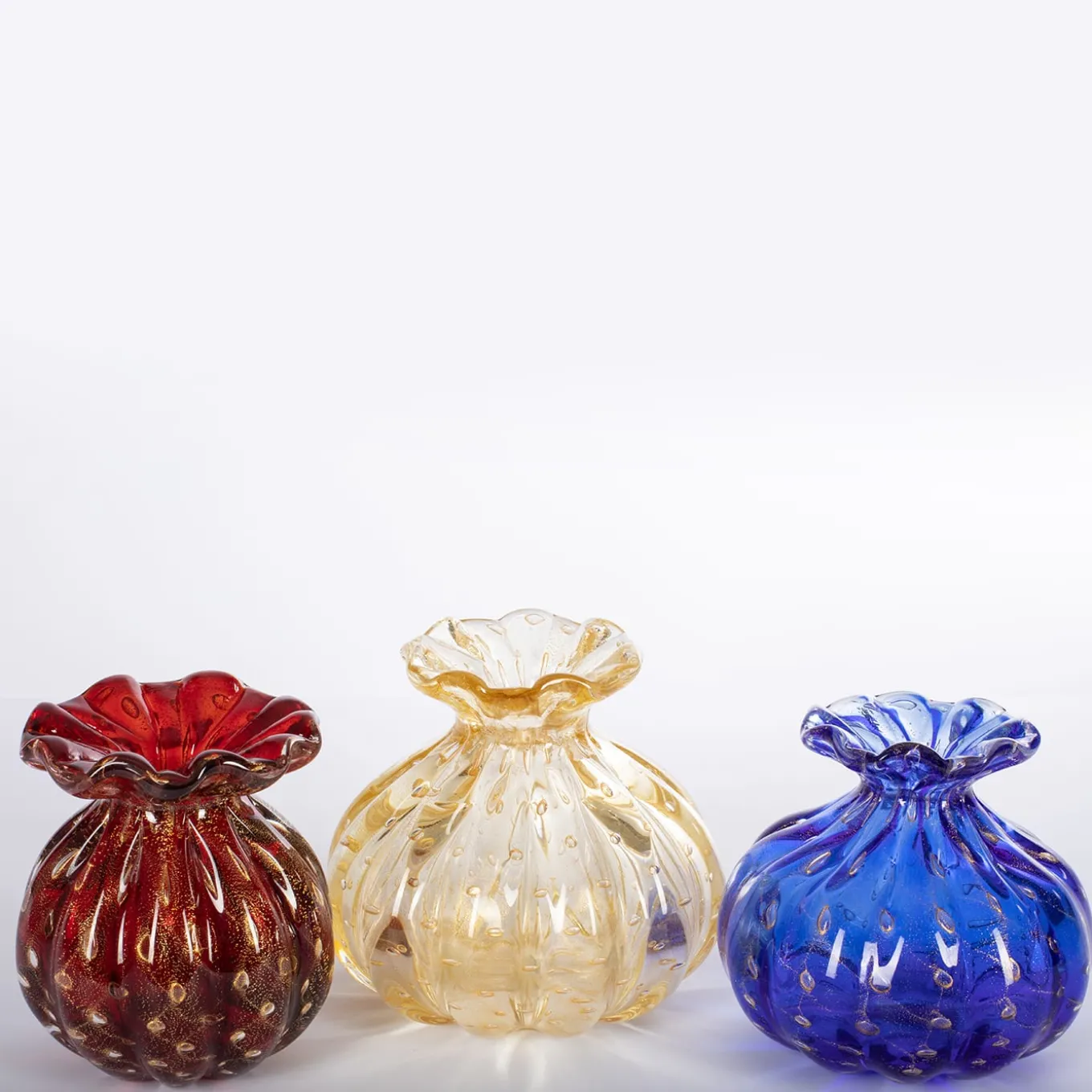 1950 Set di 3 vasi policromi con bolle d'oro