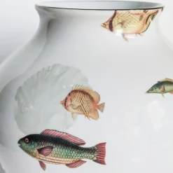 Amami Amphora Vaso in porcellana con pesci tropicali H27Cm
