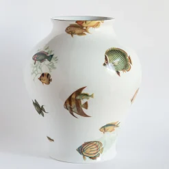 Amami Amphora Vaso in porcellana con pesci tropicali H27Cm