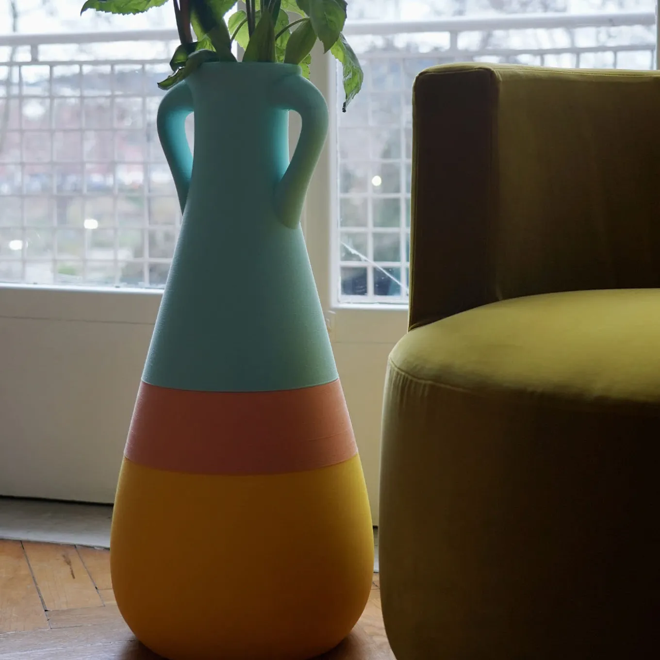 Anfora Cornelia XXL giallo-rosa e blu chiaro