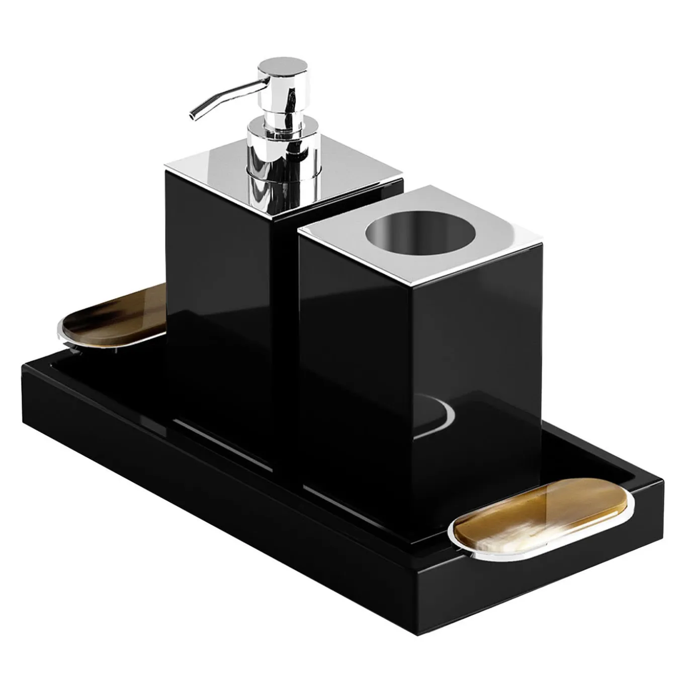 Argentella Set nero di dispenser per sapone e portaspazzolini