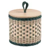 Barattolo Basso Perla in Midollo Bicolore Blu/Naturale con Coperchio in Legno