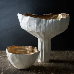 Bowl Corteccia in ceramica bianca e oro