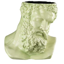 Cachepot decorativo verde a forma di busto di Ercole Craquele