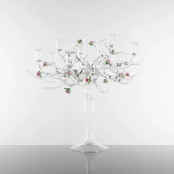 Candelabro Rose in Vetro con Dettagli Floreali