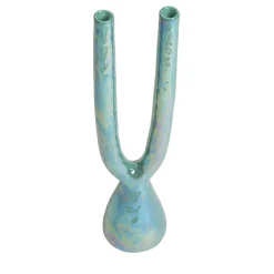 Candeliere doppio in ceramica Acqua