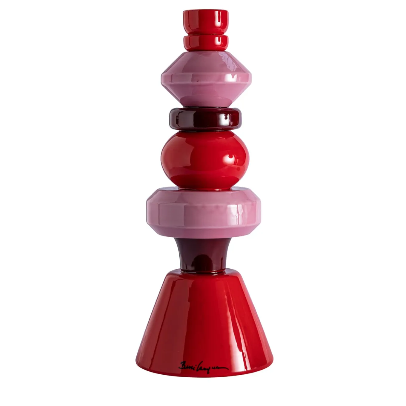Candeliere geometrico alto rosso e rosa