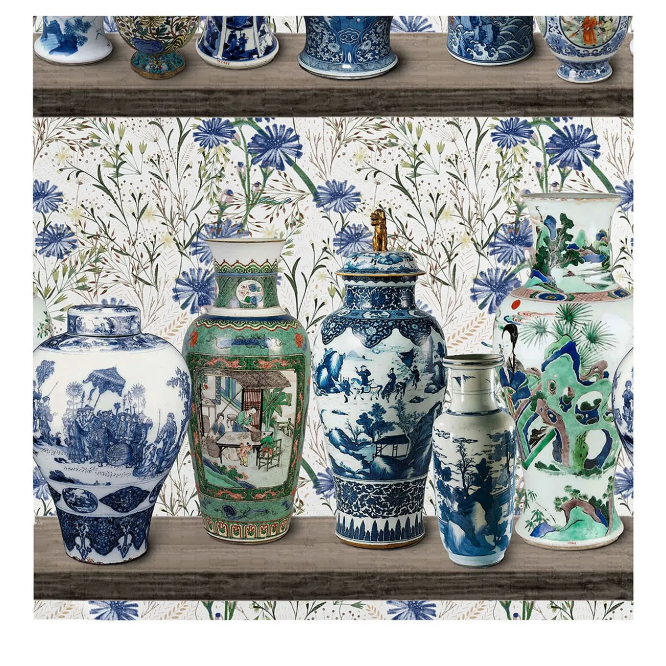 Carta da Parati Chinoiserie con Vasi Ming