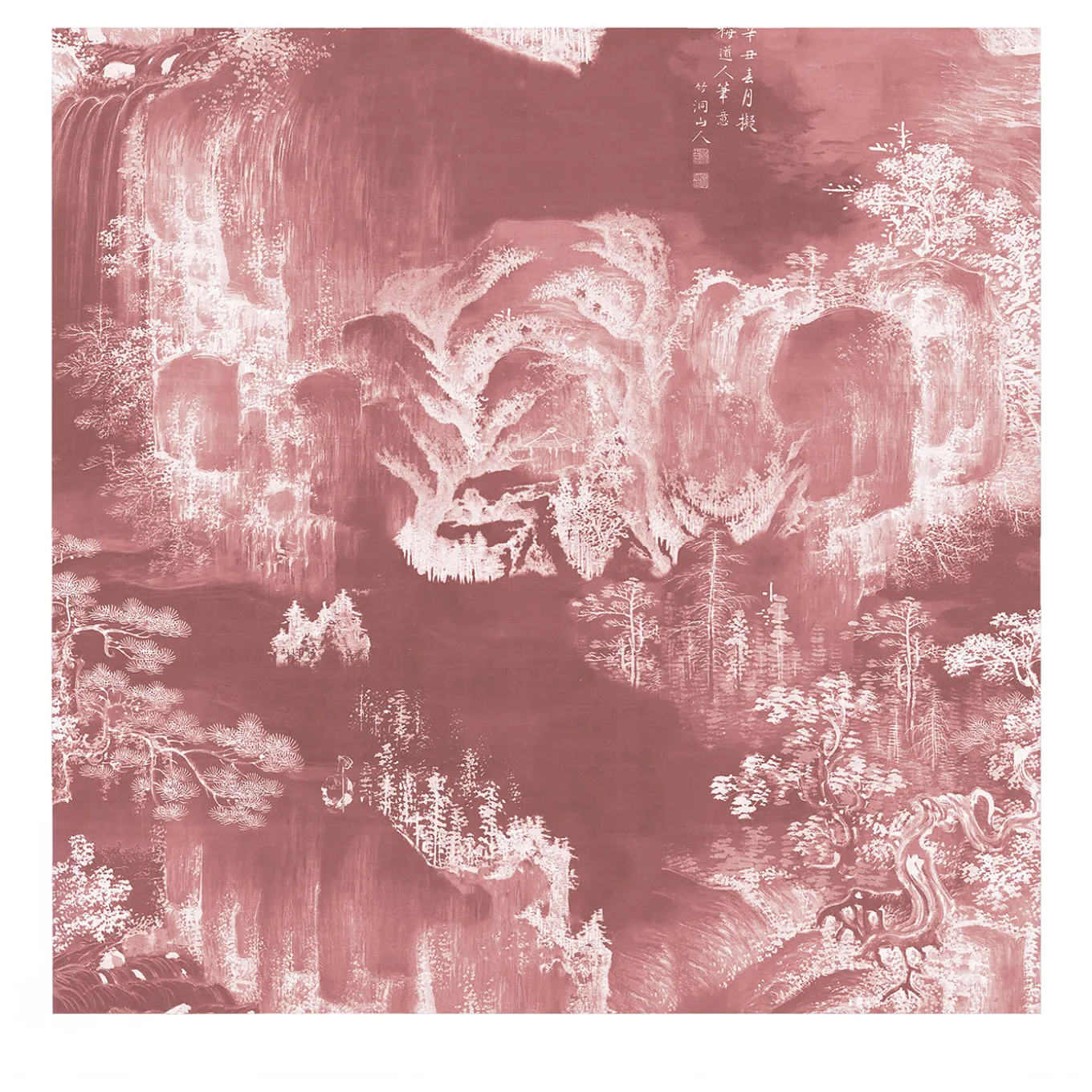 Carta da parati con paesaggio orientale rosa