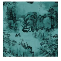 Carta da parati con paesaggio Orientale Verde acqua