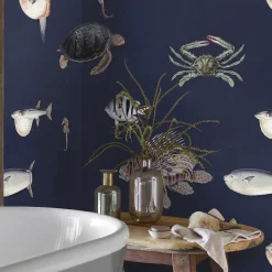 Carta da Parati con Pesci Scuri per Parete Decorativa