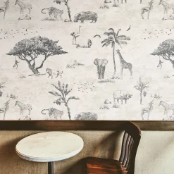 Carta da Parati Safari Beige con Animali Selvatici