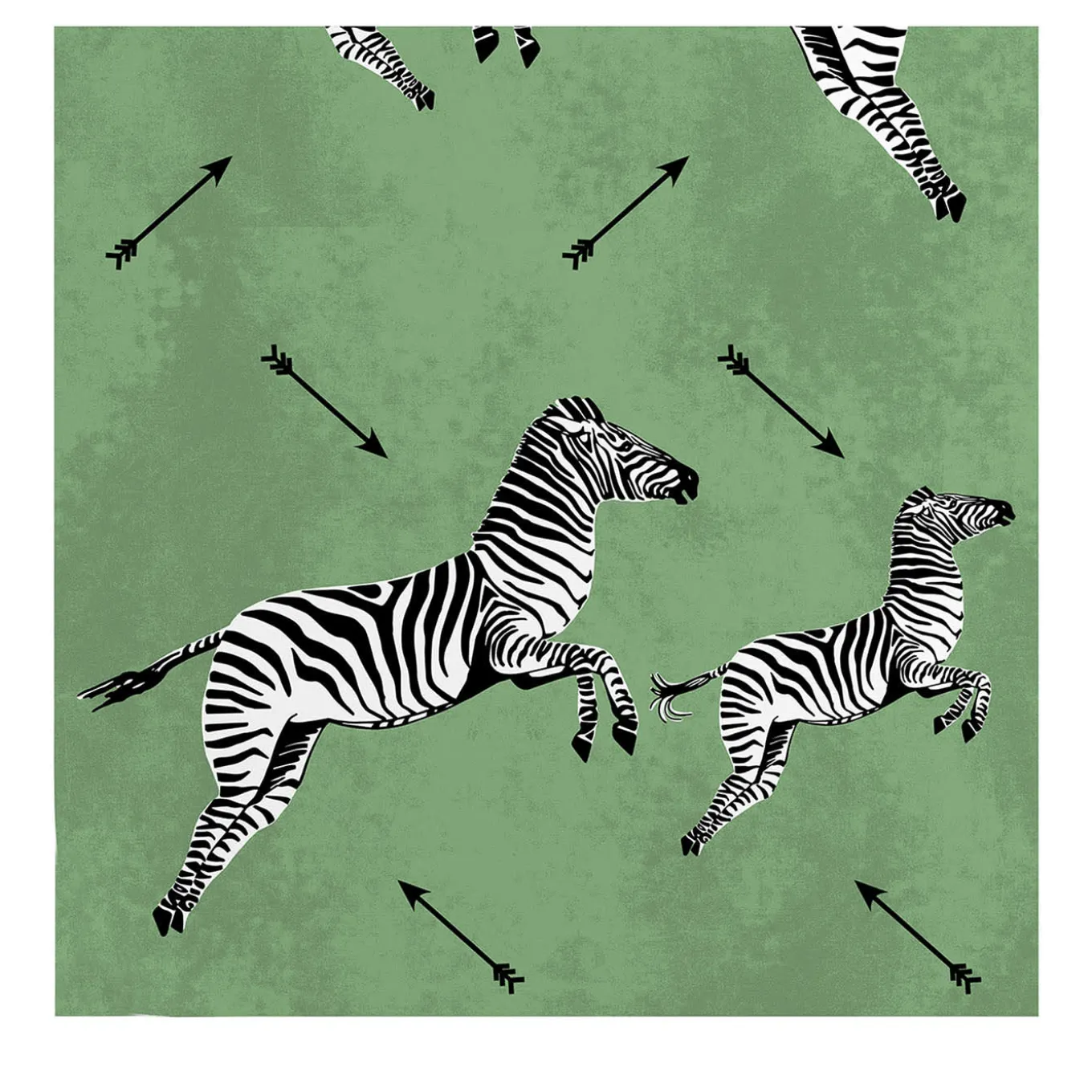 Carta da Parati Verde con Zebre Volanti