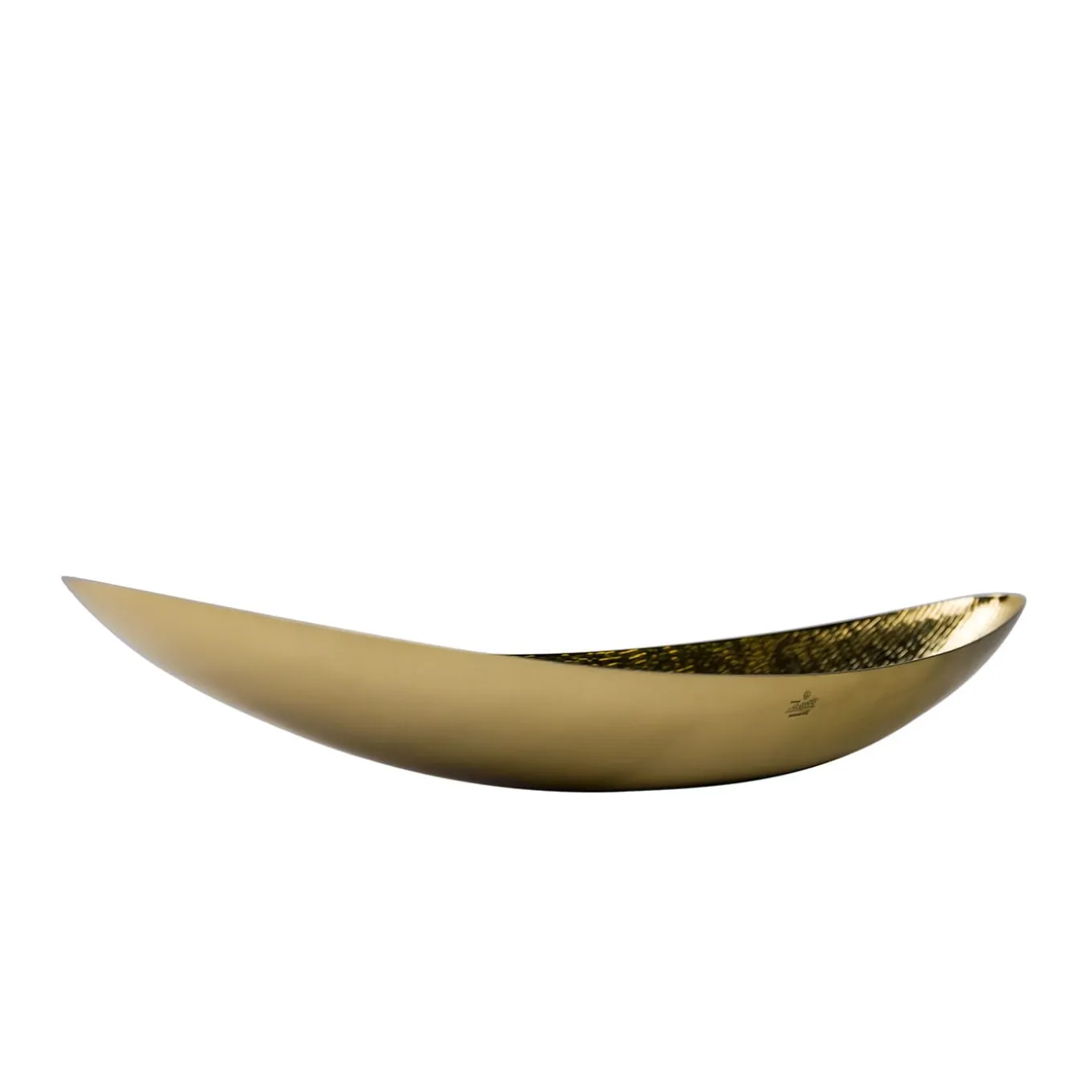 Centrotavola Canoa in ottone dorato e martellato