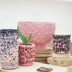 Centrotavola in Ceramica Onda Rosa Cipria Lucido