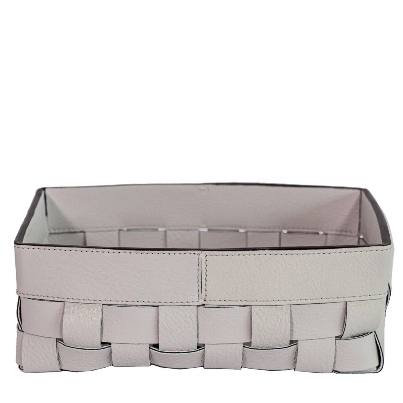Cesta piccola Bottega in pelle grigio chiaro luna