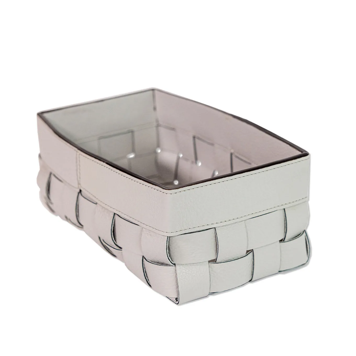 Cesta piccola Bottega in pelle grigio chiaro luna
