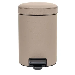 Cestino a pedale in pelle beige