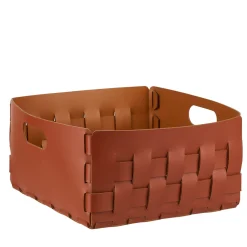 Cestino Bottega quadrato in pelle Bordeaux e Cognac