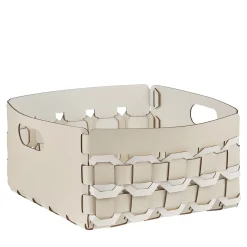 Cestino Geometria in pelle bianco e panna cotta