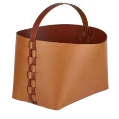 Cestino Helena in pelle Small Cognac e Bordeaux