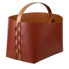Cestino Helena piccolo in pelle Bordeaux e Cognac