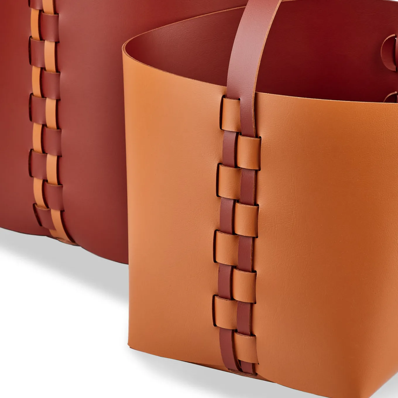 Cestino Helena piccolo in pelle Bordeaux e Cognac