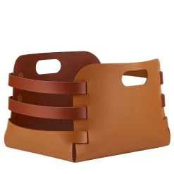Cestino in pelle Riga Cognac e Bordeaux