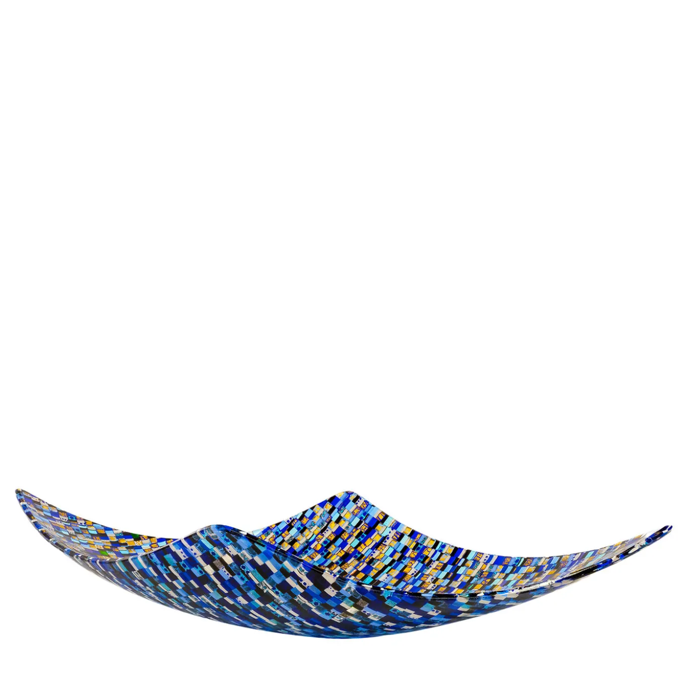 Ciotola centrotavola in vetro di Murano a mosaico blu Rombo