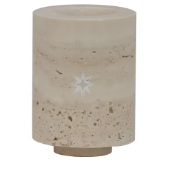 Com Portacandele in marmo travertino beige cilindrico