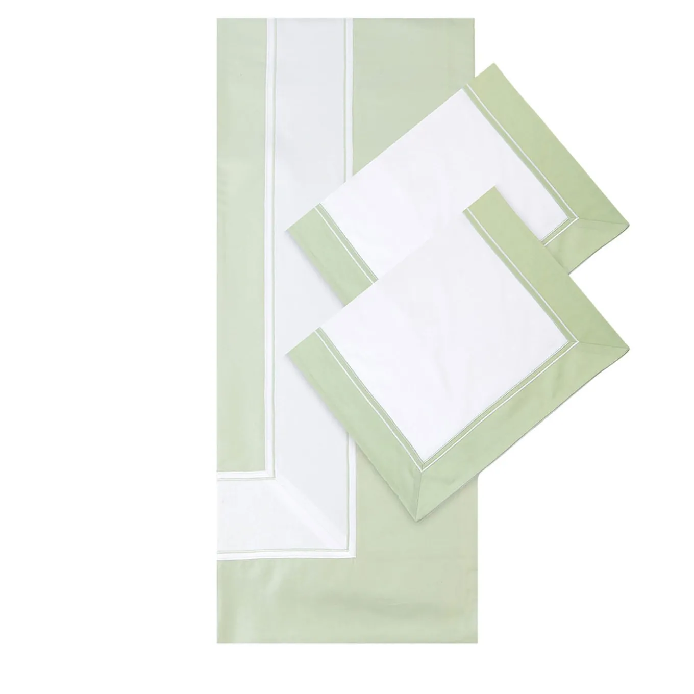 Completo Letto Eucalipto Verde e Bianco in Raso di Cotone