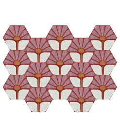 Composizione di Piastrelle Esagonali Rosa Janis con Motivo Floreale