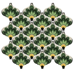 Composizione di Piastrelle in Ceramica Verde Foglia con Motivo Floreale