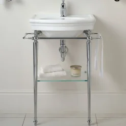 Consolle Jolie in ceramica bianca e finitura cromata
