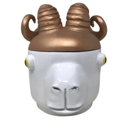 Contenitore grande Ariete bianco e bronzo con coperchio
