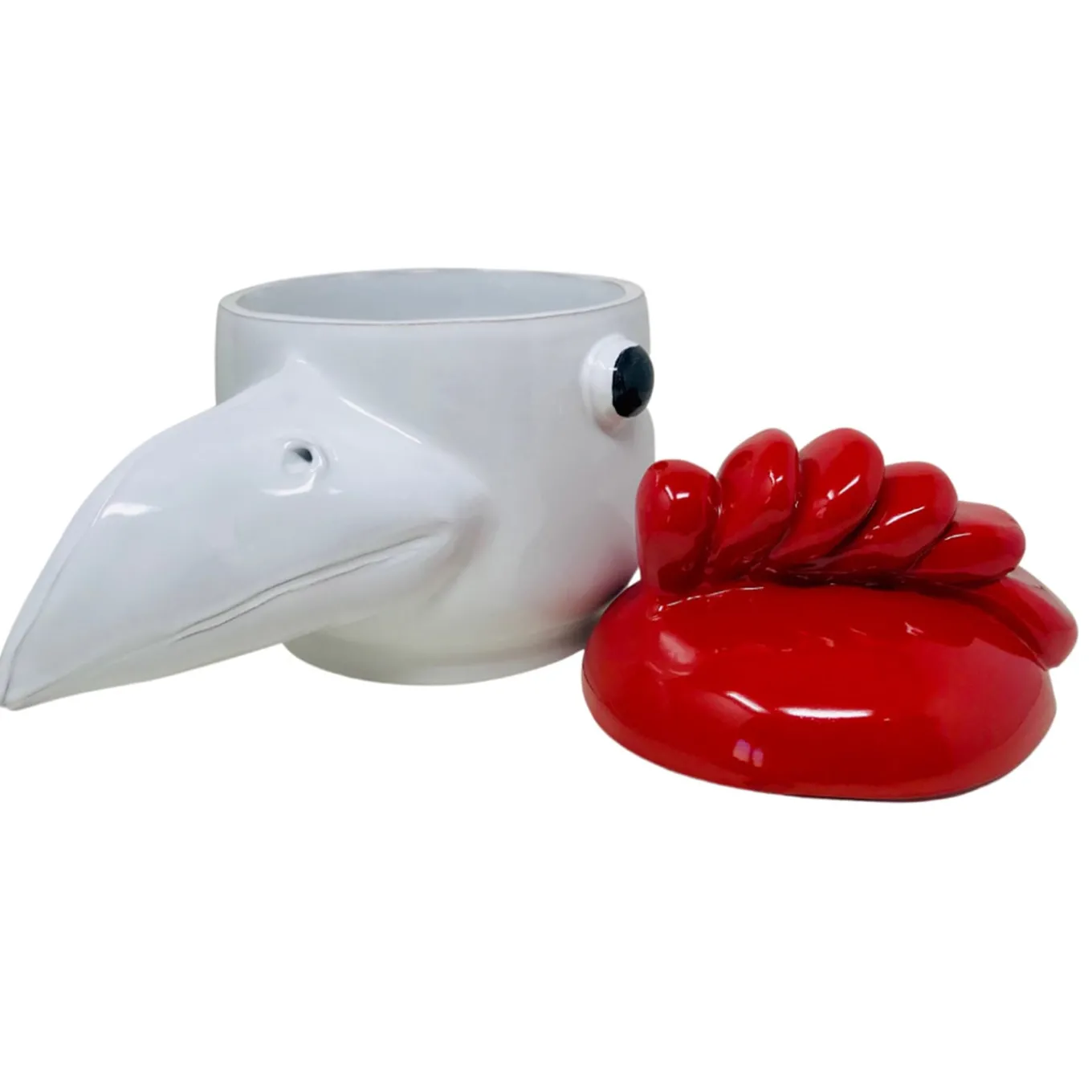 Contenitore grande uccello rosso e bianco con coperchio