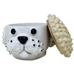 Contenitore piccolo cane bianco e crema con coperchio
