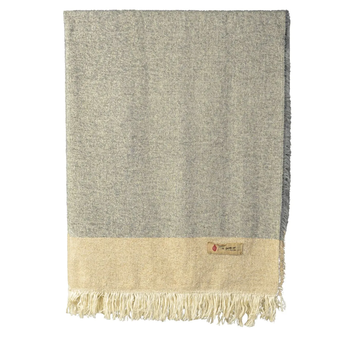 Coperta Hela con frange grigio chiaro e beige