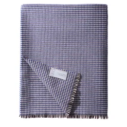 Coperta in cashmere pied de poule blu medio
