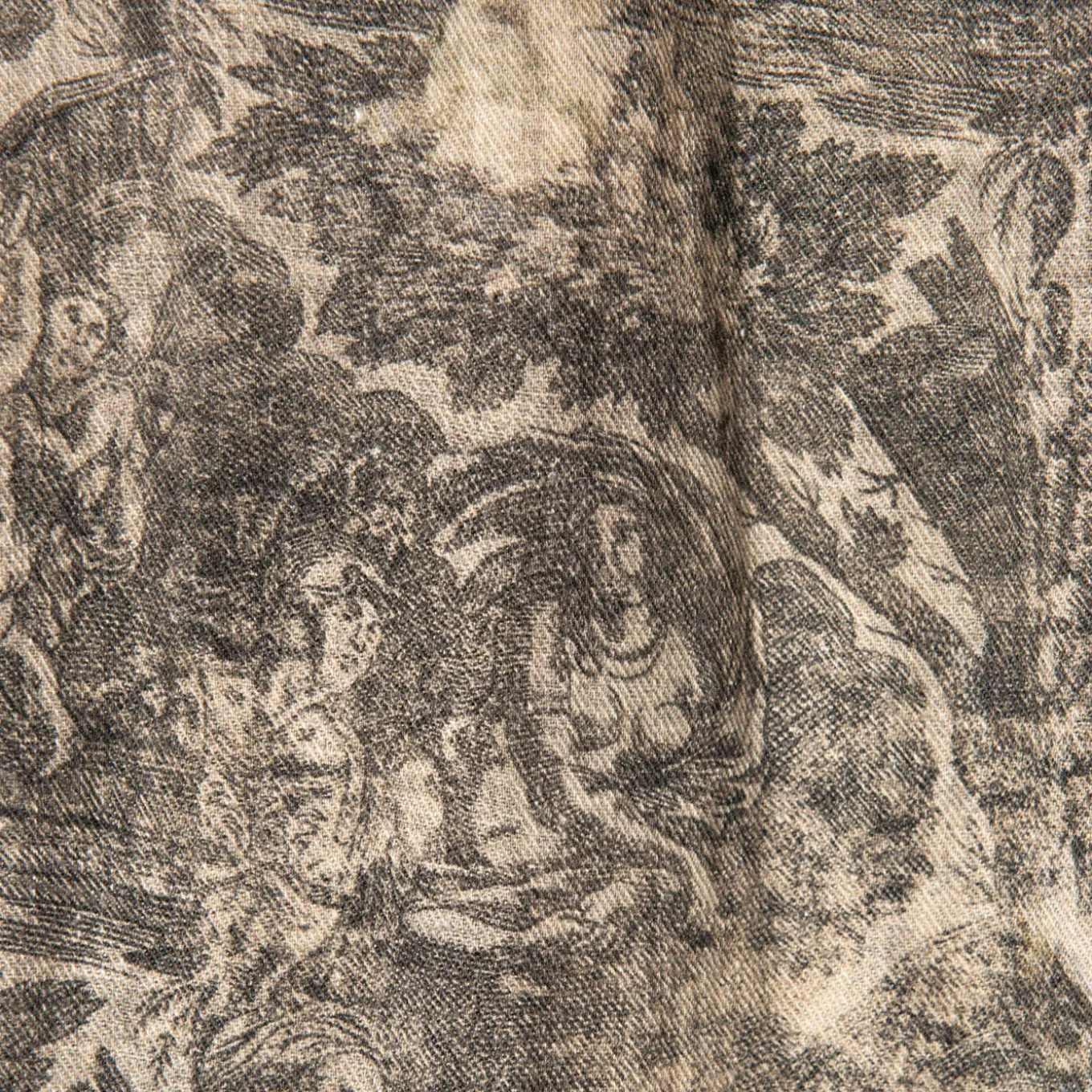 Coperta inglese in cotone e lino con frange Toile-de-Jouy