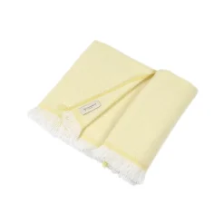 Coperta per neonati in 100% cashmere color crema e giallo limone con frange corte