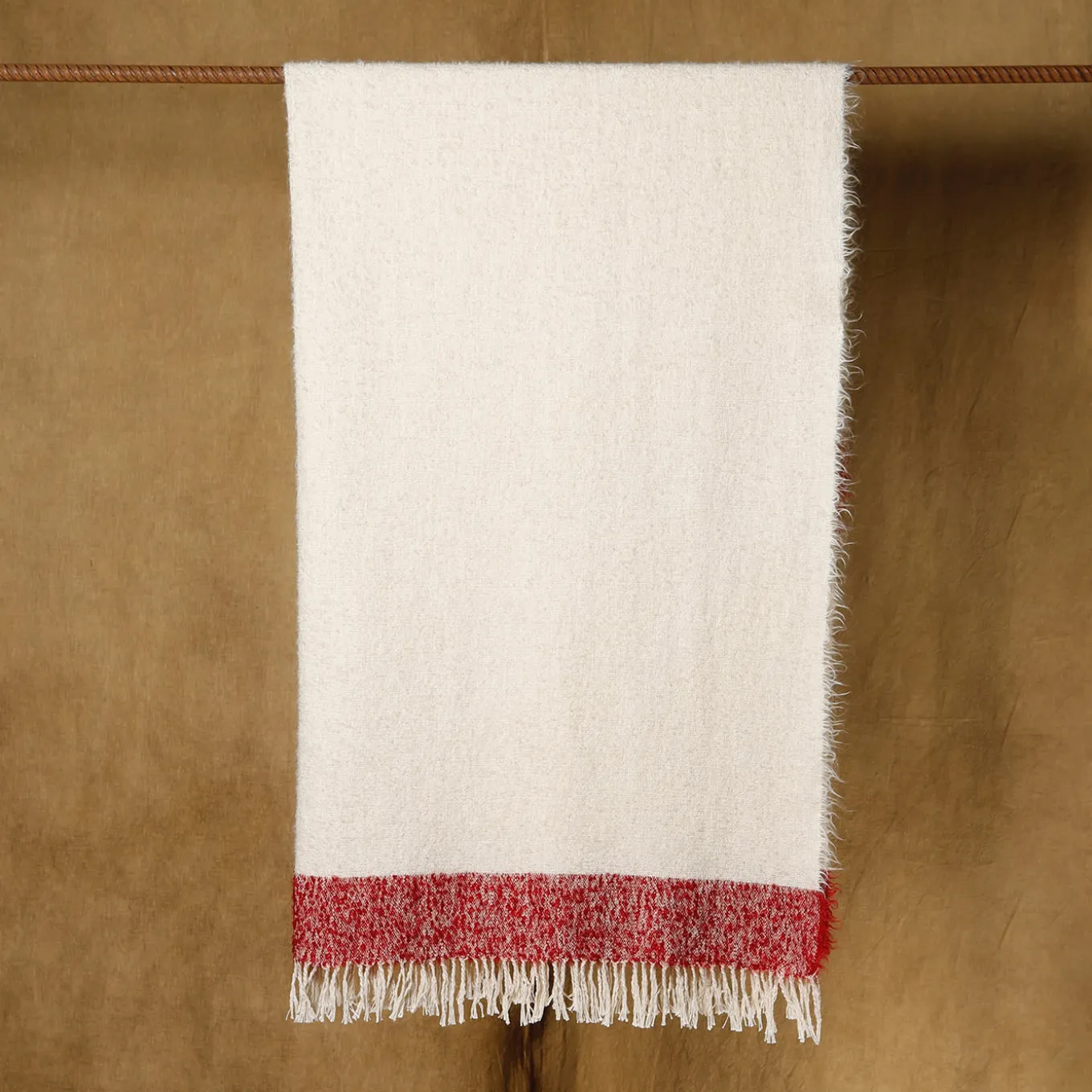 Coperta Tela con frange in cotone e mohair bicolore