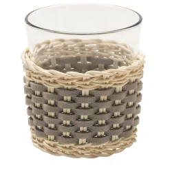 Coppa Anney in pelle e rattan - Beige