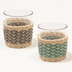 Coppa Anney in pelle e rattan - Beige