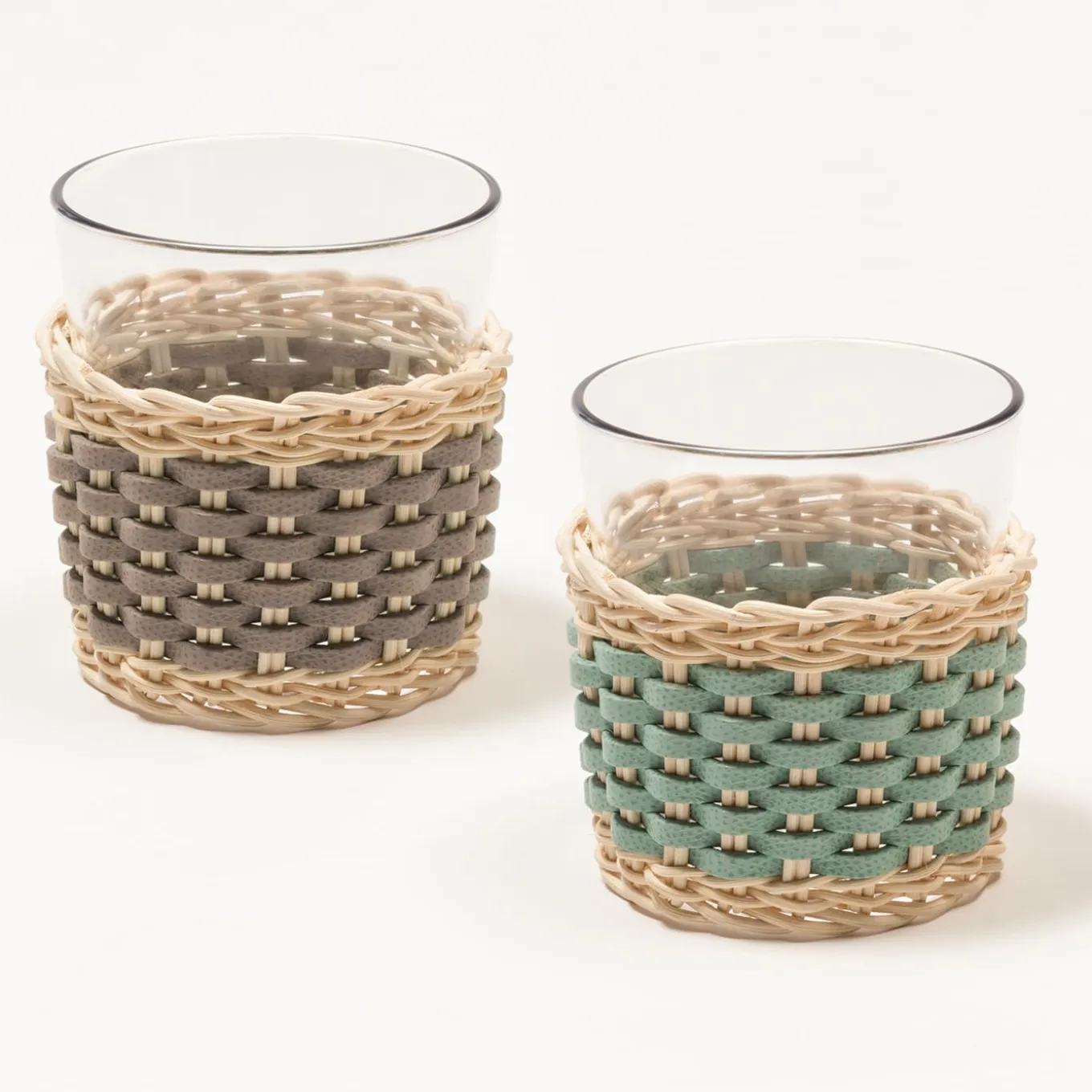 Coppa Anney in pelle e rattan - Beige