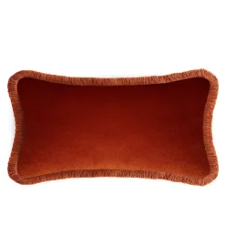 Coppia di cuscini Happy in velluto bianco e rosso mattone a rettangolo