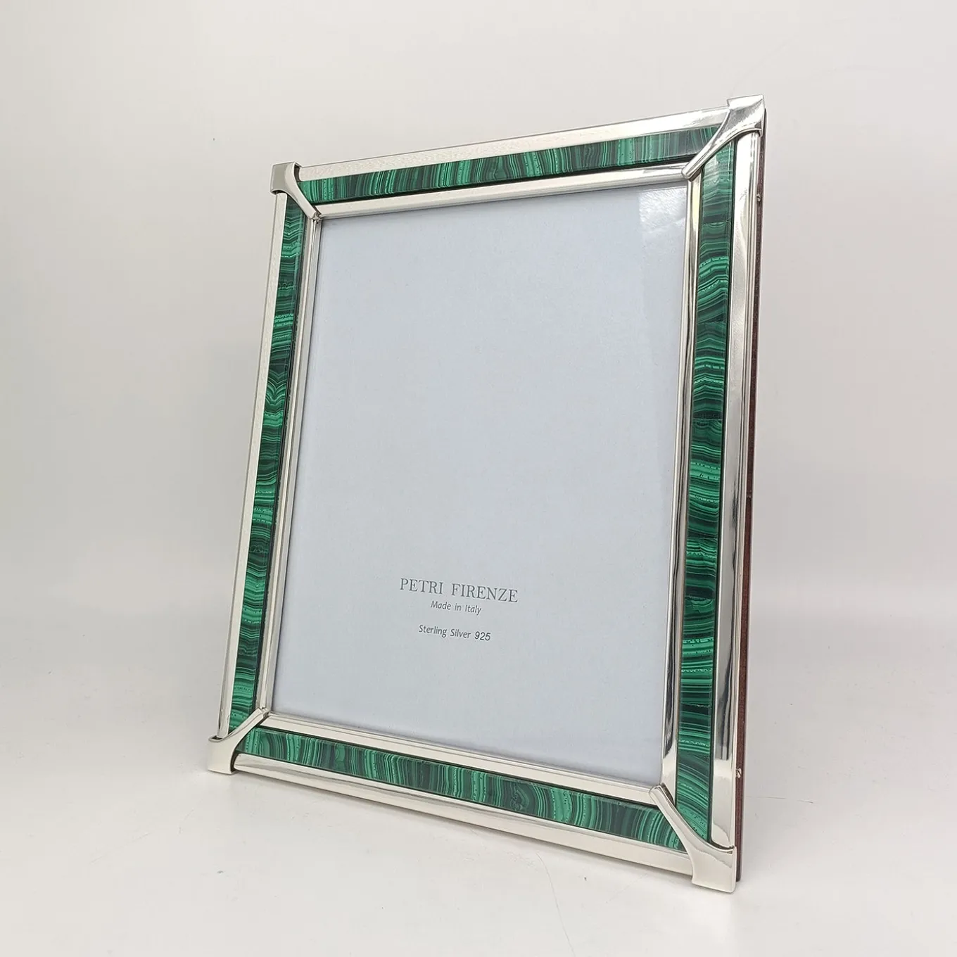 Cornice fotografica in malachite verde e argento